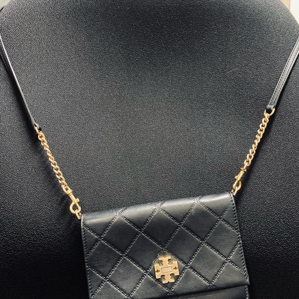 Tory Burch Black and Gold Quilted Crossbody Bag